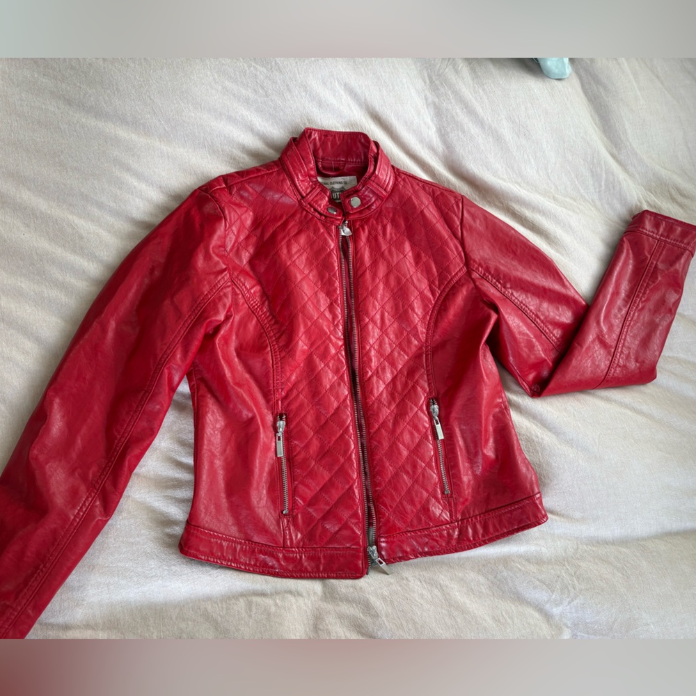 VINTAGE Y2K Red Quilted Leather Jacket